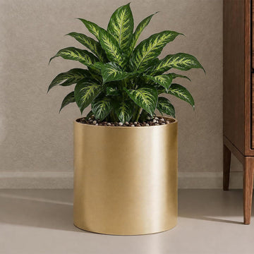 10 Inch Gold Metal Plant Pot with Drainage Hole, Indoor Outdoor