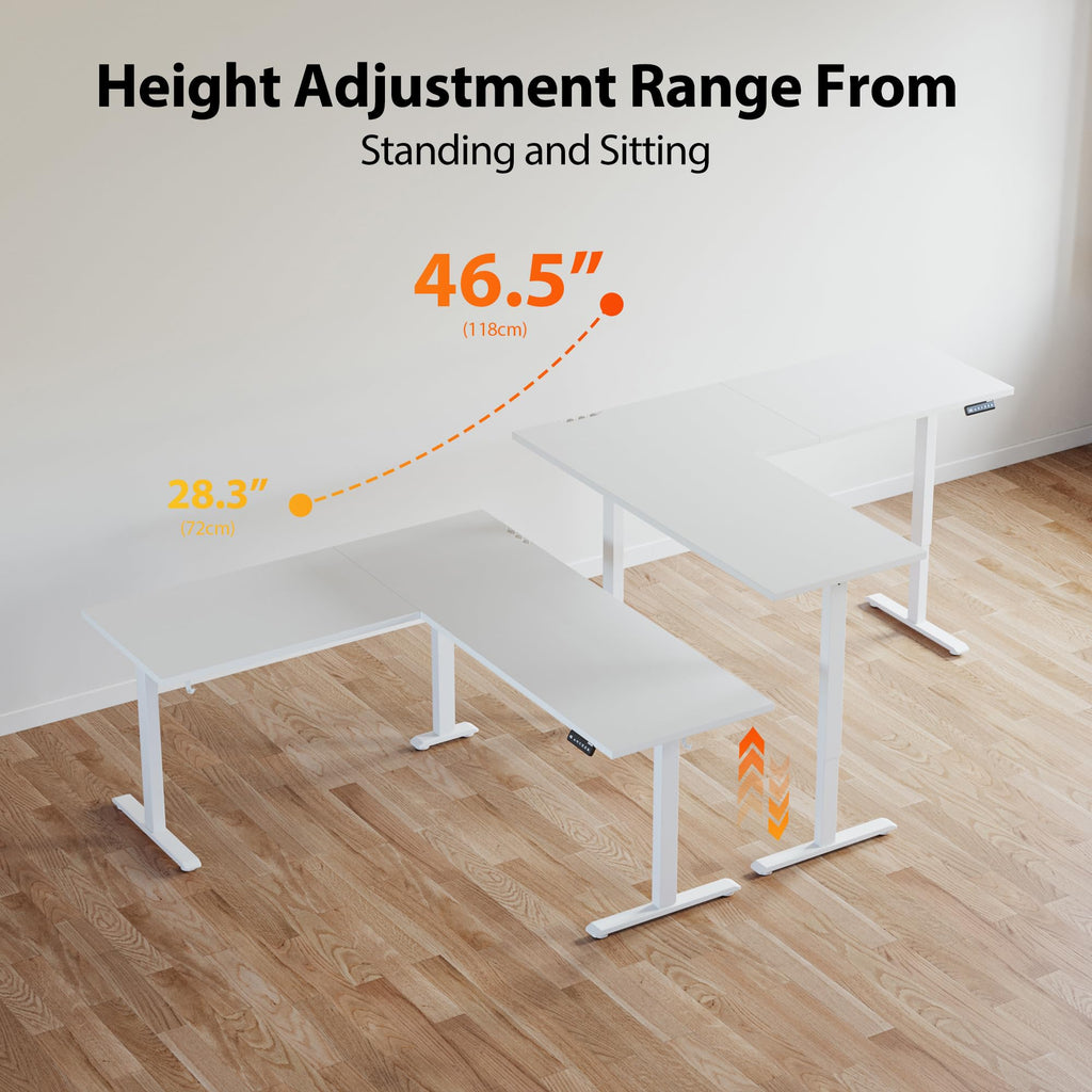 75 x 61 Inch L Shaped Electric Standing Desk, White