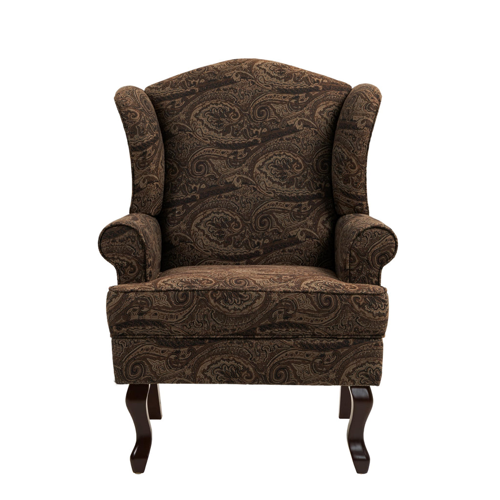 High Back Accent Chair, Fabric Pattern Wingback Armchair, Cranberry