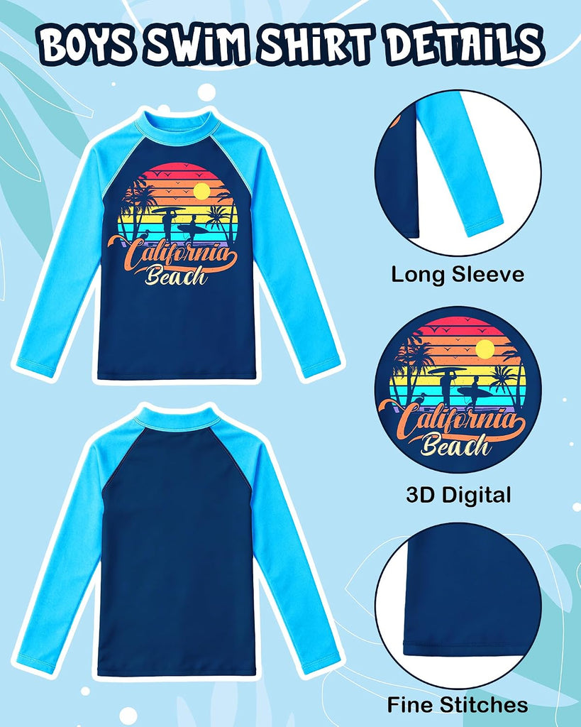 Boys Swim Set with Swim Trunks Bathing Suit Long Sleeve Swim Shirt Quick Dry Rash Guard Swimsuit Kids Swimwear Size
