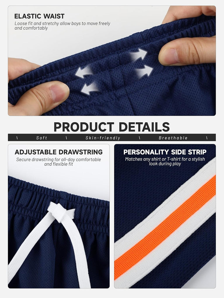 4 Pack Boys Athletic Shorts Mesh Basketball Soccer Quick Dry Short