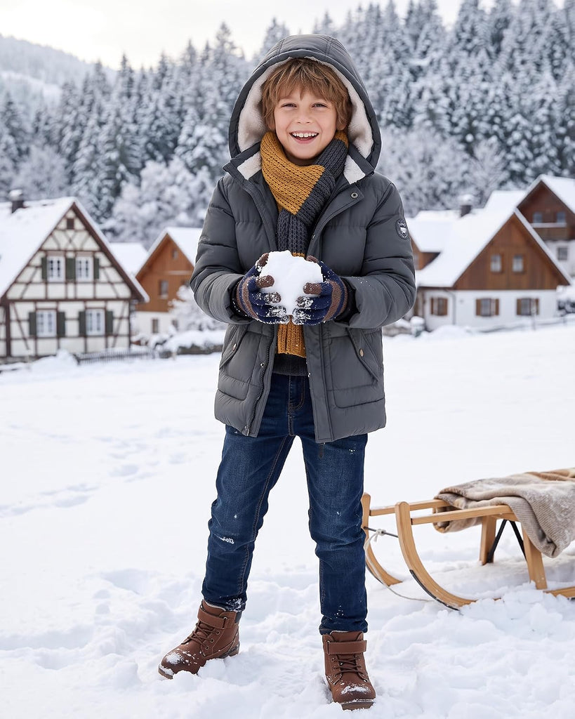 Kids Boy's Winter Coat Fleece Lined Waterproof Jacket Thick Hooded Puffer Cotton Parka Down Outdoor Coats