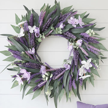 24 Inch Lavender Wreath for Front Door with Daffodils, Artificial Outdoor Wreath for Spring, Summer, & Year-Round