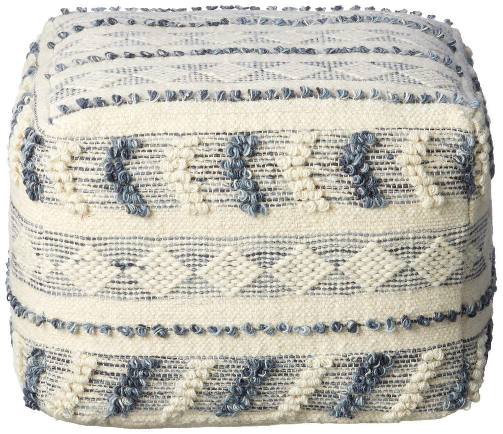 LR Home Navy and Ivory Tufted Geometric Pouf, Model