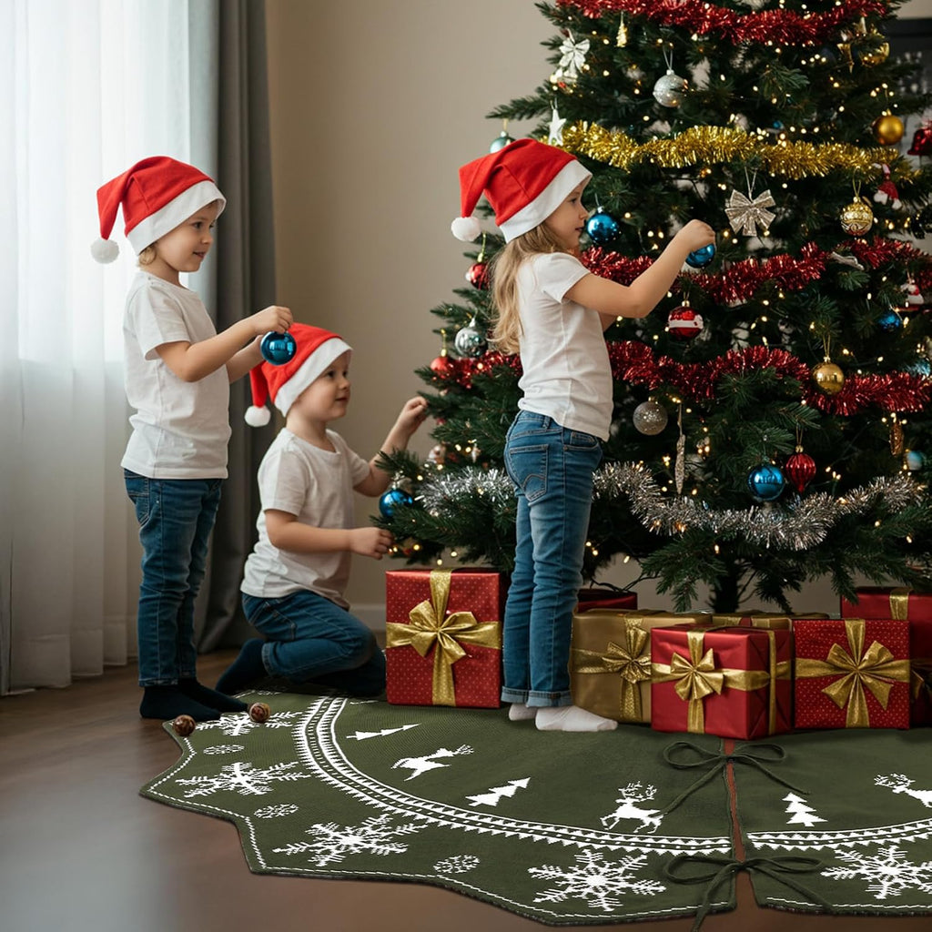72 Inch Christmas Tree Skirt, Knit Tree Skirt for 12ft Tree to 9ft Tree, Double-Sided Green and White Large Tree
