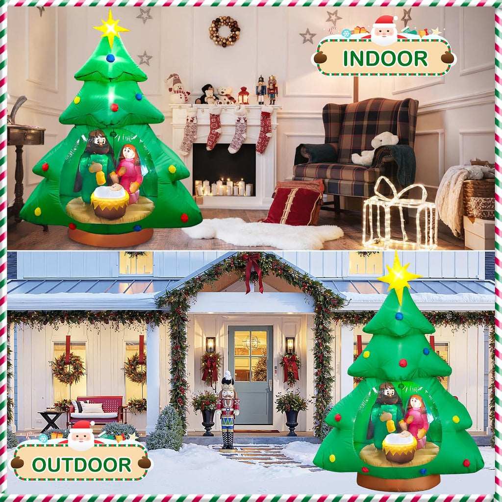 7ft Christmas Tree Inflatable Outdoor Decoration Inflatables Nativity Scene Jesus Blow Up Yard Decorations Built-in