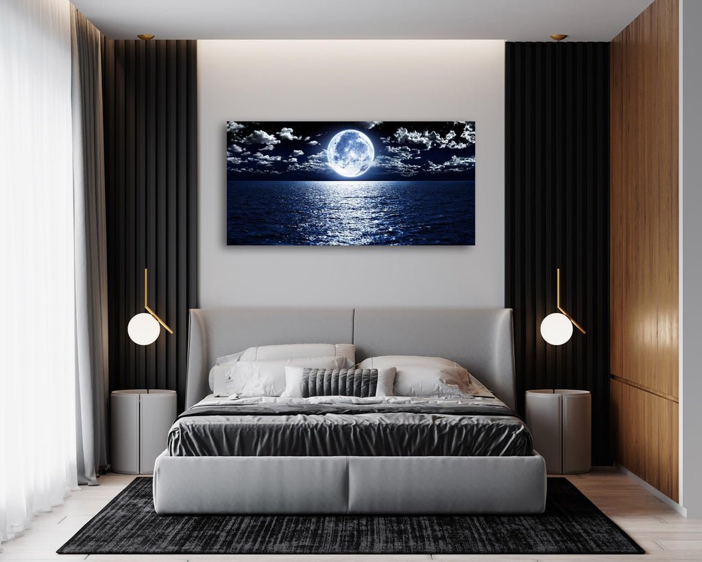 Wall Art Canvas Prints Moon Sea Ocean Landscape 1 Panels Full Moon in Cloud Pictures Paintings Stretched and