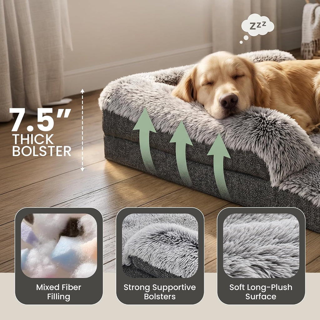 Corner Dog Bed for Large Dogs, Medium Fluffy Orthopedic Pet Bed