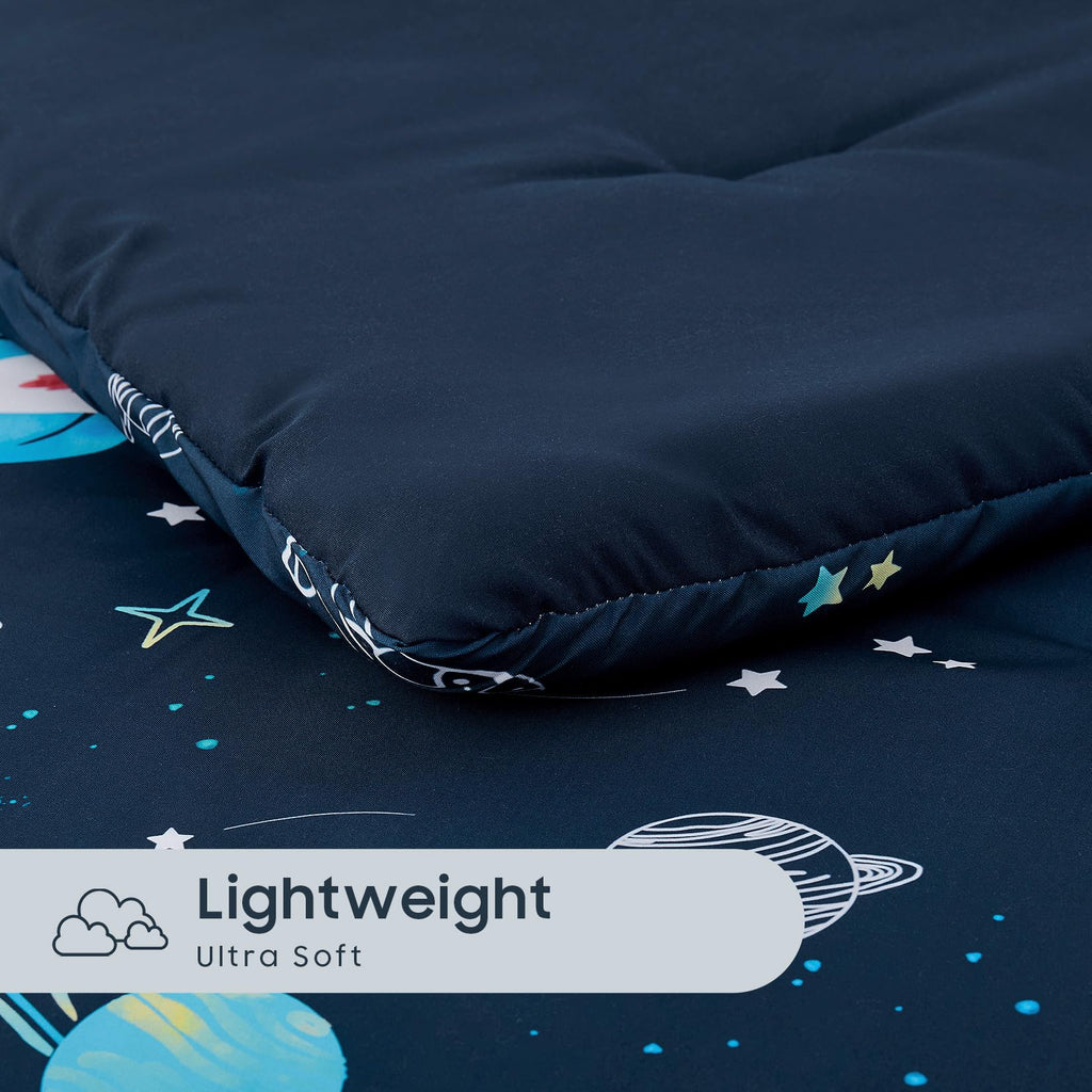 Toddler Bedding Set for Boys, Space Rocket Planet Star, 4 Pieces Soft Crib Bed Set Including Comforter, Sheets and