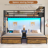 Triple Bunk Bed for Kids with Storage Drawers and Charging Station Twin Over Twin Metal Bunk Bed with Storage Shelves