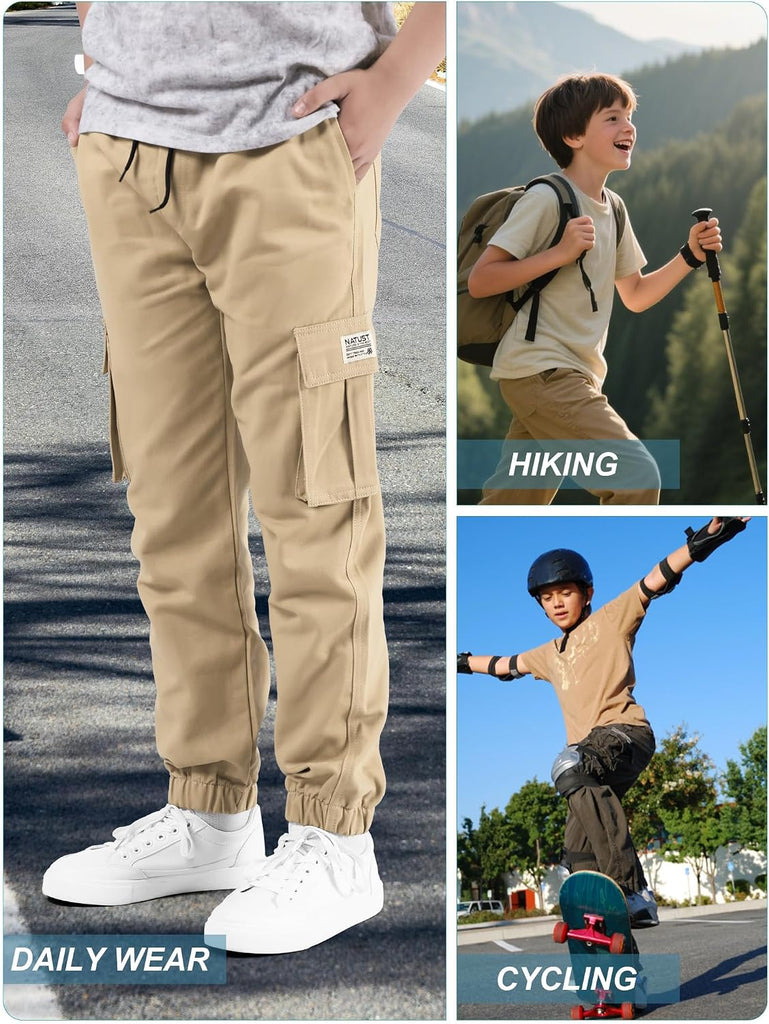 Boys Cargo Joggers Drawstring Jogging Pants Kids Elastic Waist Trousers