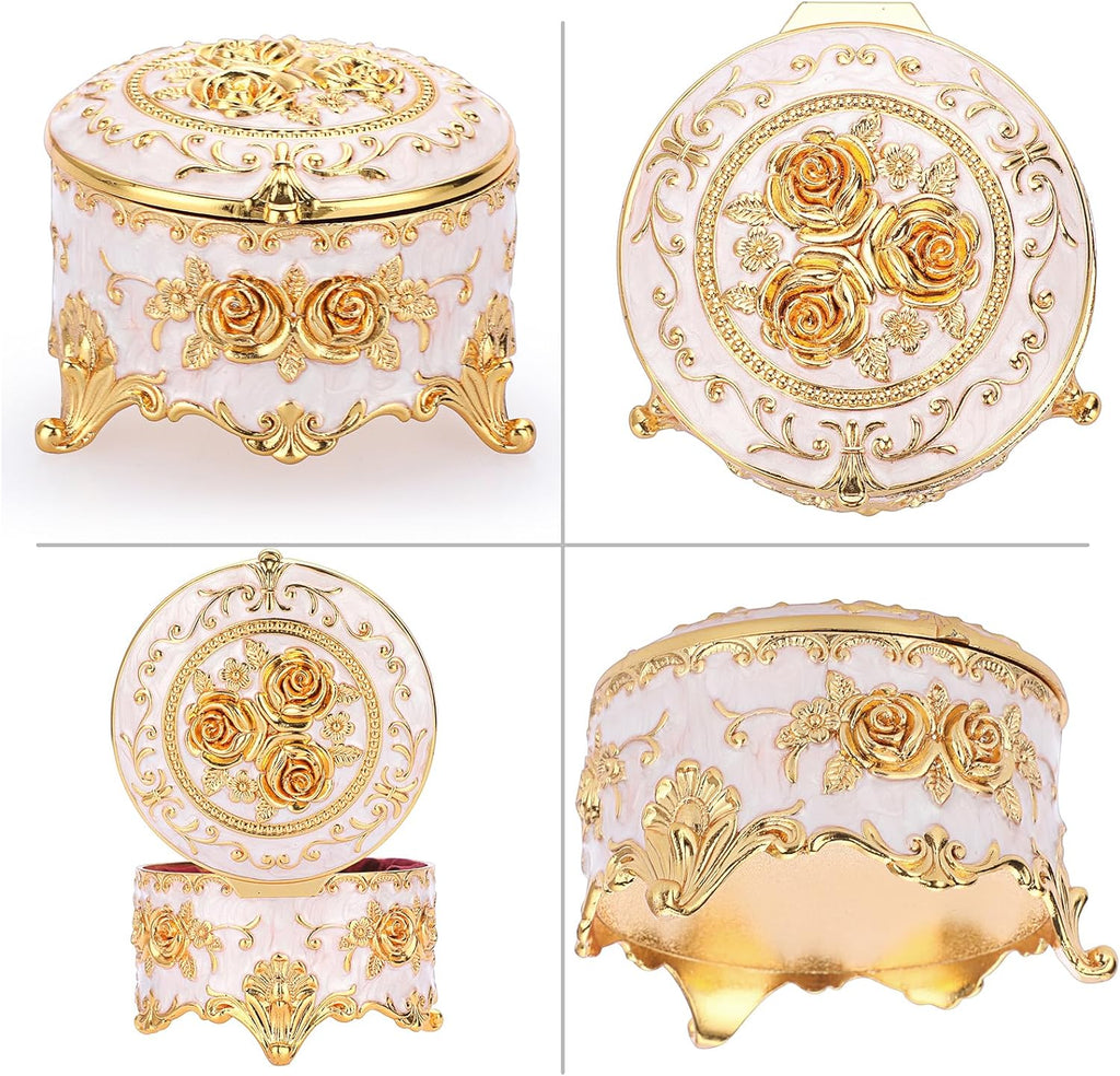 Vintage Round Jewelry Box Small Metal Trinket Storage Organizer