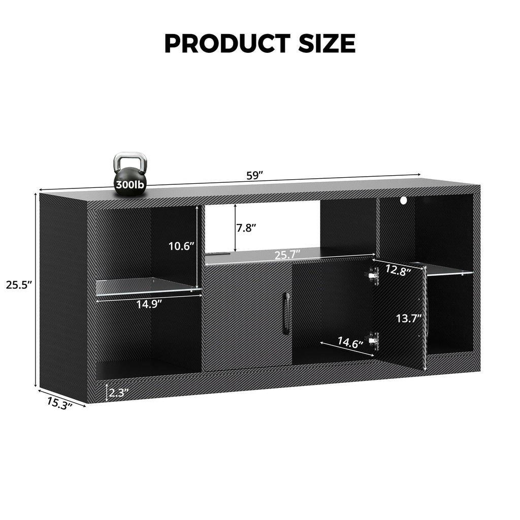 59" TV Stand for TVs up to 65", LED Entertainment Center, Black