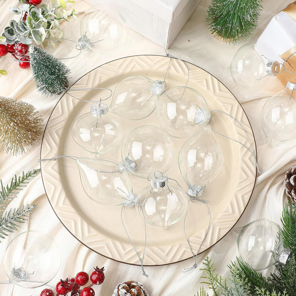 Clear Glass Christmas Ball Ornaments Set 3.15" - Set of 12