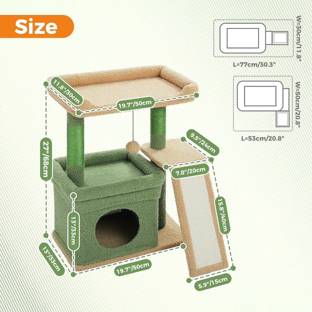 Cat Tree for Small Medium Cats, Green Cat Tower for Indoor Cats