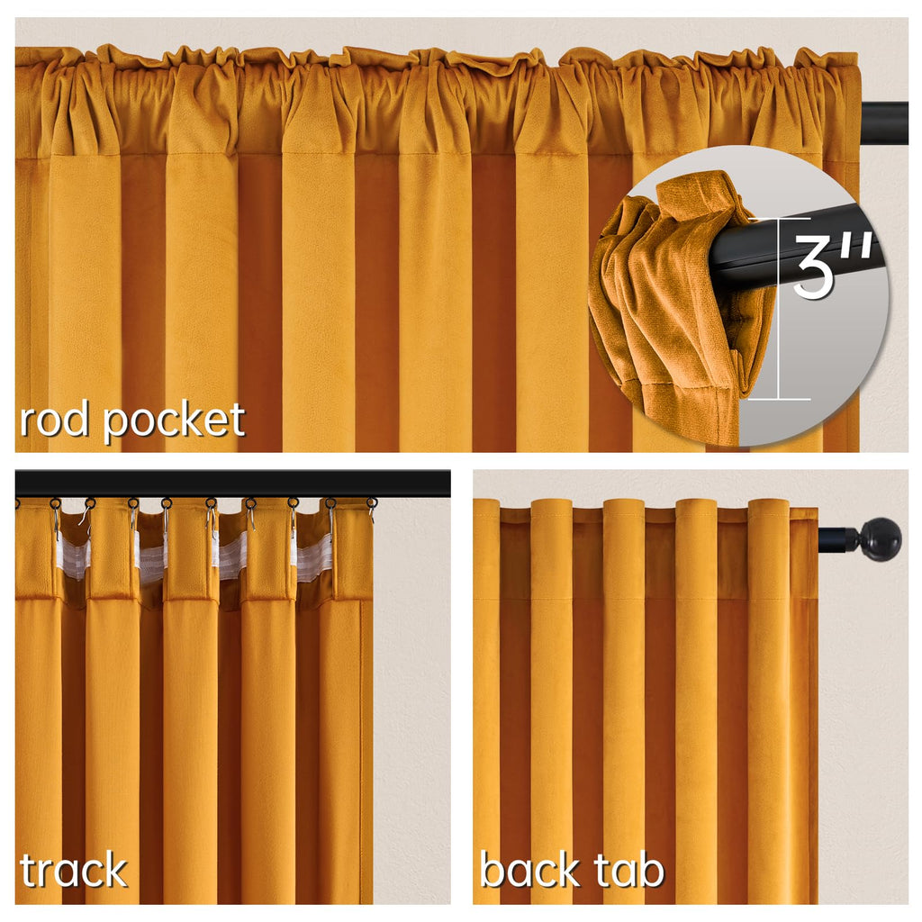 90 Inch Long Yellow Velvet Curtains Bedroom Soft Velvet Modern Luxury Elegant Decorative Drapes Darkening Blackout