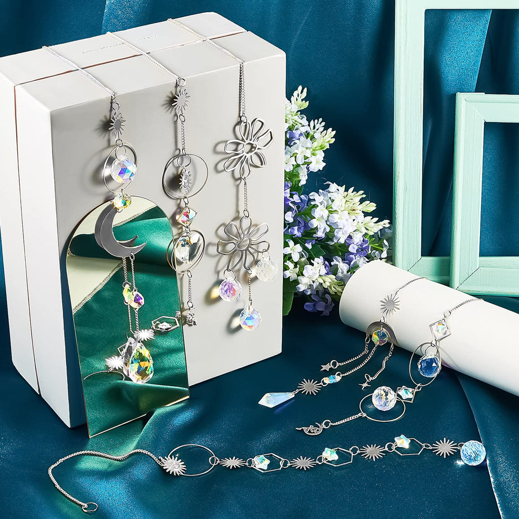 16 Pcs Hanging Crystals Suncatcher for Window with Chain, Silver