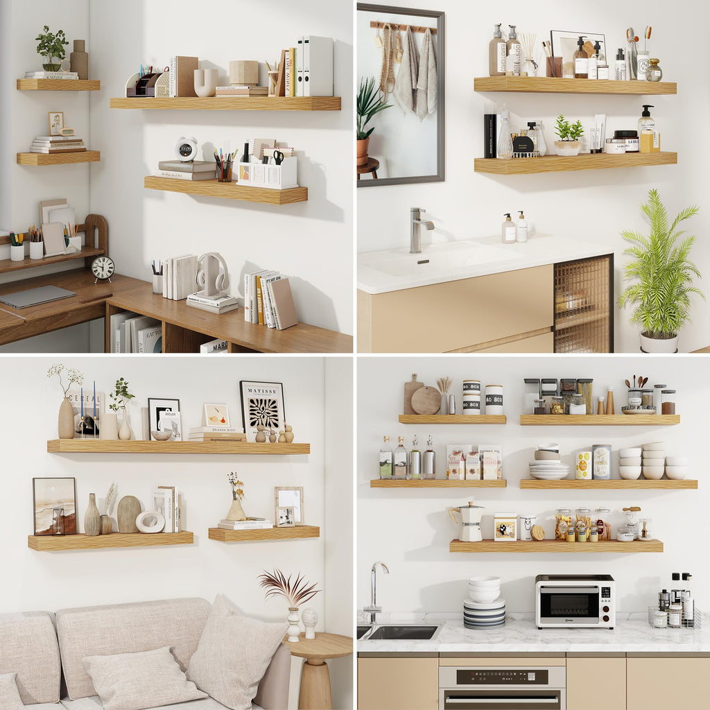 Floating Shelves for Wall, Wall Mounted Wood Shelves, Oak, Set of 2, 32in