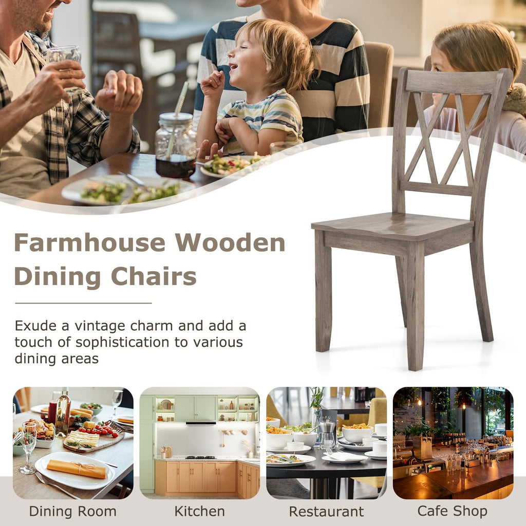 Solid Rubberwood Dining Chairs, Set of 4, Brown Farmhouse X-Back