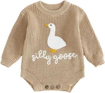Newborn Baby Boy Girl Sweater Romper Silly Goose Embroidery Knit Onesie Knitted Bodysuit Warm Fall Winter Clothes