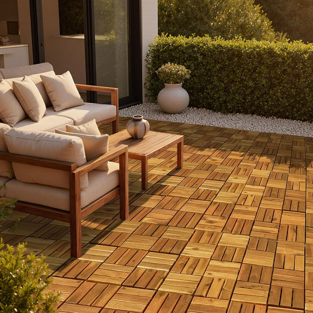 Interlocking Deck Tiles - 12"x12" Indoor & Outdoor Flooring Tiles, Wood Deck Tiles for Balcony & Backyard, Weather & UV