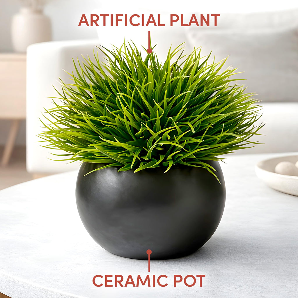 Small Fake Plants 2 Pack Black Pots Shelf Decor