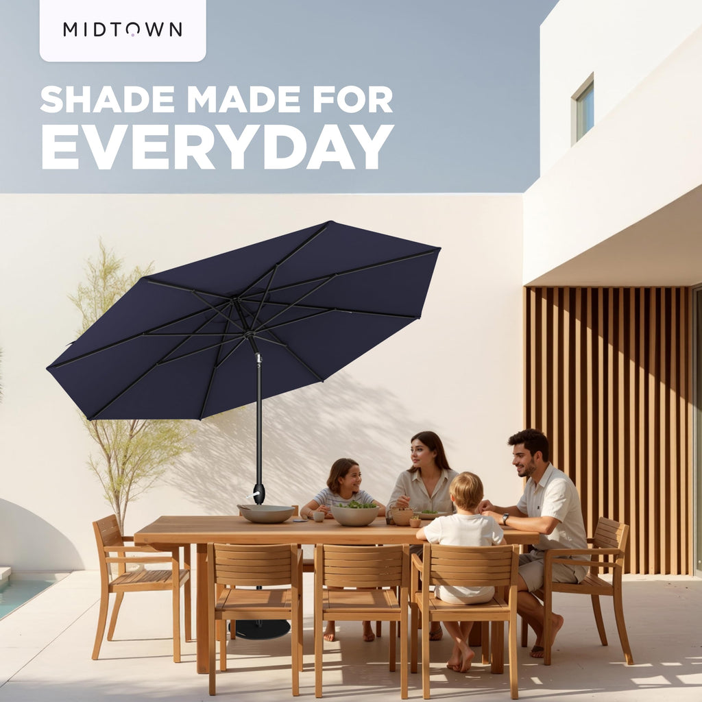 Lean - 9 Ft Patio Umbrella, Navy Blue Canopy