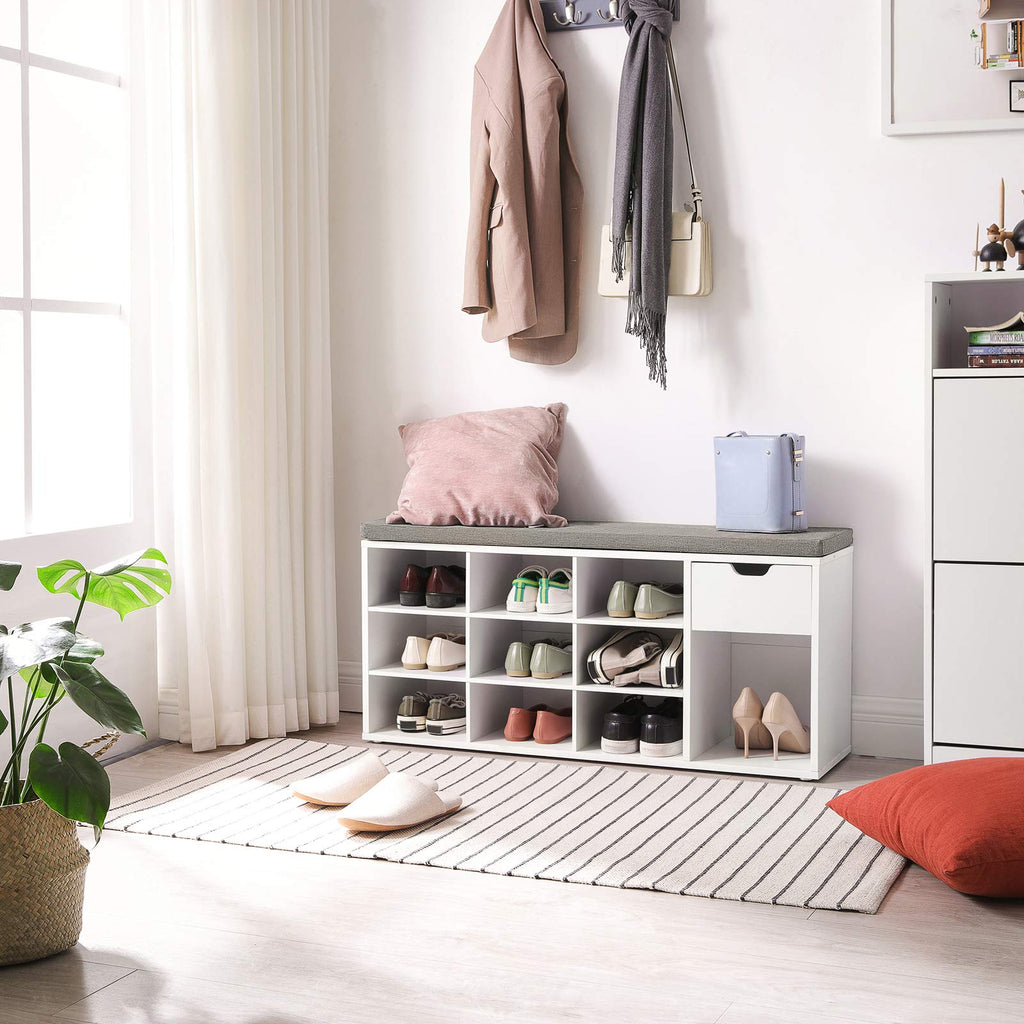 Shoe Bench with Cushion, Storage Bench, 10 Compartments