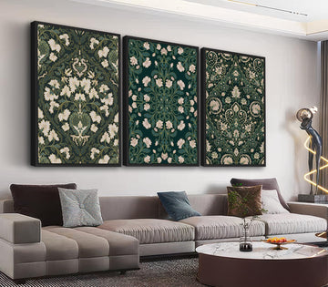 Large Framed Canvas Wall Art, William Morris Dark Green Floral, 20"x28"x3