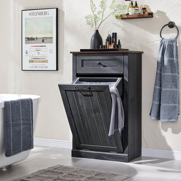 Tilt Out Laundry Hamper Cabinet, Trash Can Cabinet, Dark Grey