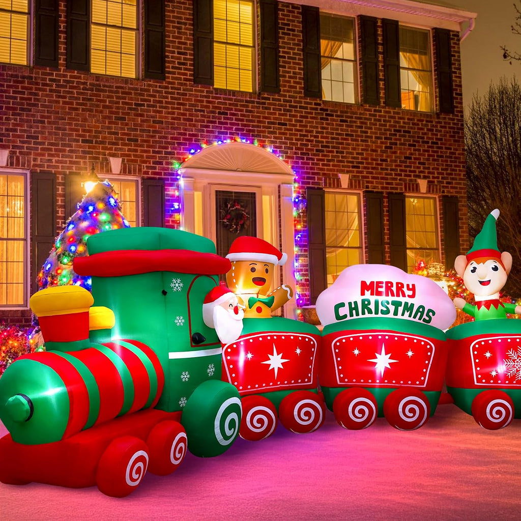 12FT Christmas Inflatables Train Decorations for Outdoor Lawn, Garden, Yard