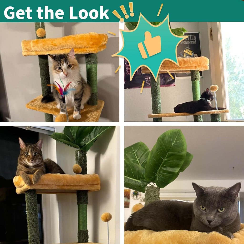 Tall Cat Tree Tower with Leaves for Indoor Cats