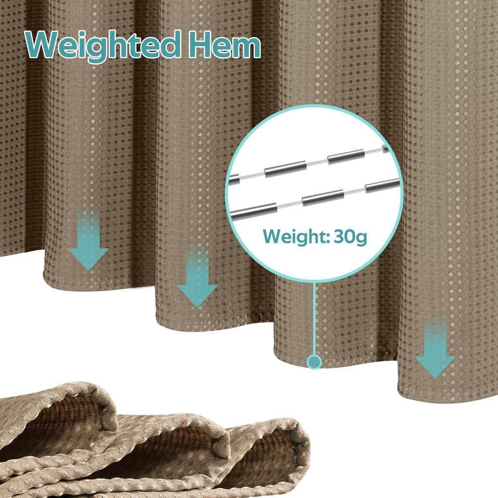3 in 1 Waffle Shower Curtain & Liner Set, 258 GSM Heavy Duty Fabric, 12 Hooks, Weighted Hem, Water Repellent