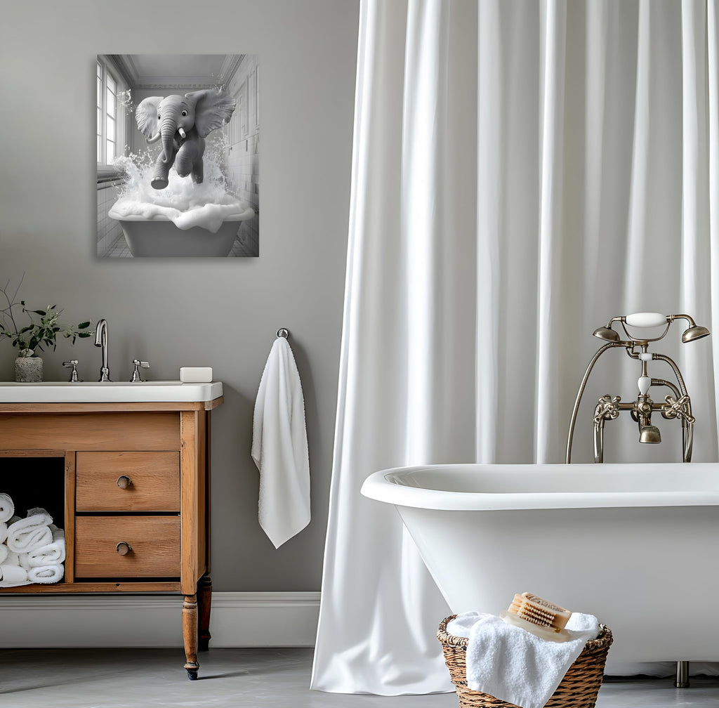 Funny Animal Bathroom Canvas Wall Art Black and White Animal Bathroom Picture Elephant Bathroom Poster Elephant