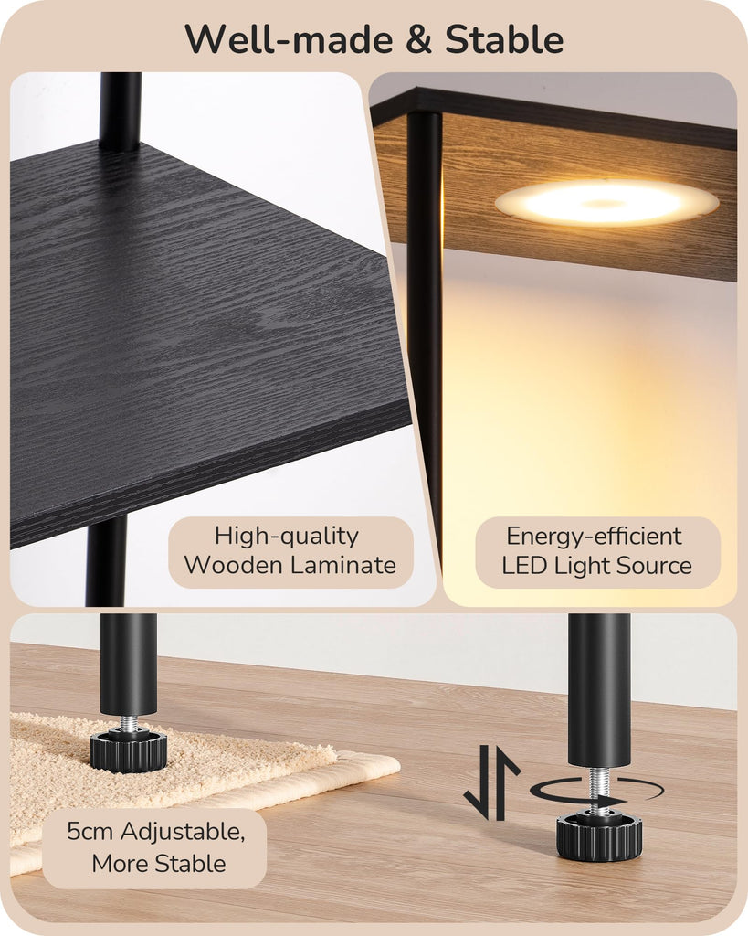 Floor Lamp with 5-Tier Display Shelf, 3 Modes Remote, Black