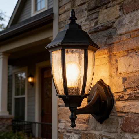 Outdoor Wall Lantern, 14 Inch Porch Light Fixtures with Seed Glass Shades, Waterproof Exterior Wall Lights