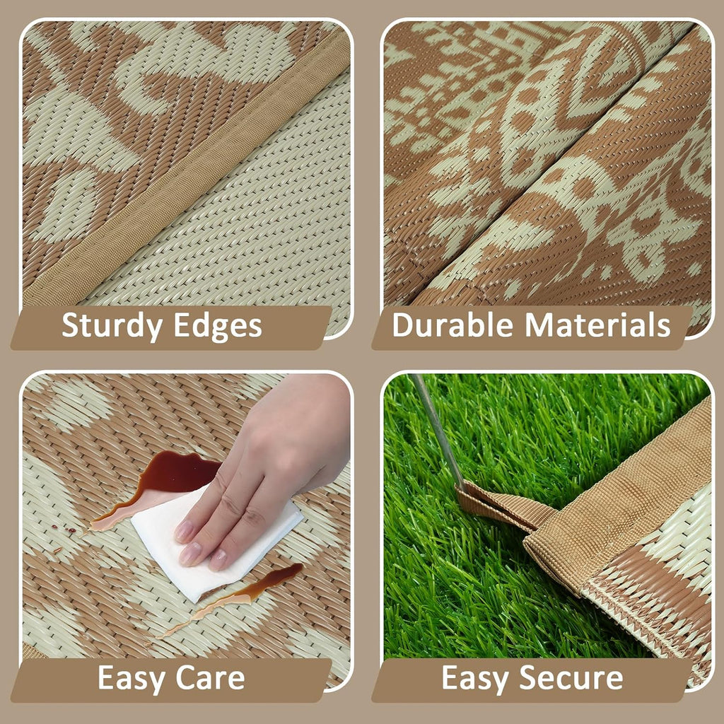 Outdoor Rug Waterproof 6x9 ft, Reversible Outdoor Plastic Straw Rug, UV-Resistant Patio Rug Lightweight Portable RV