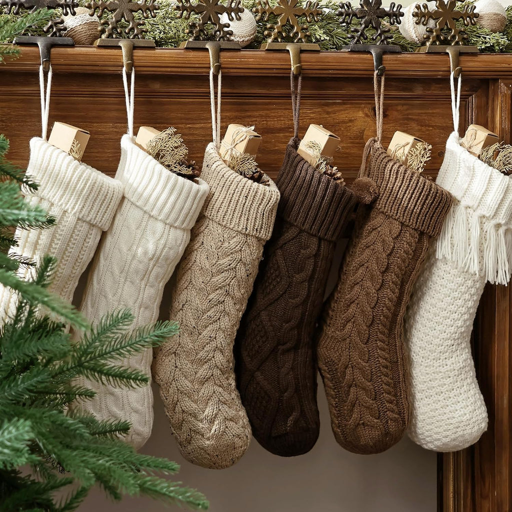 Farmhouse Knitted : 6 Pack 18 Inch Earth Tones Christmas Stockings, Rustic Cozy Hanging Xmas Stockings Decorations - Set of 6