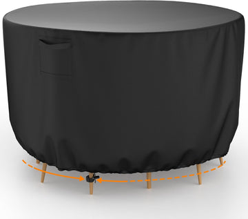 Round Patio Furniture Cover, Waterproof Outdoor Table Covers, Windproof Heavy Duty Patio Cover for Outdoor Table &