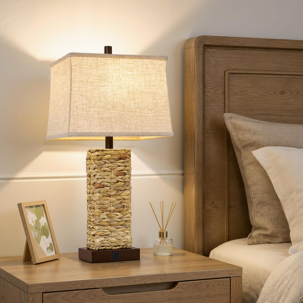 Rattan Table Lamps Set of 2, Bedside Lamps Nightstand
