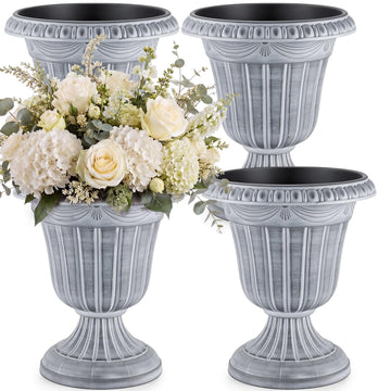 4 Pcs 16 x 18 Urn Planter Pedestal Flower Pot, White Wash