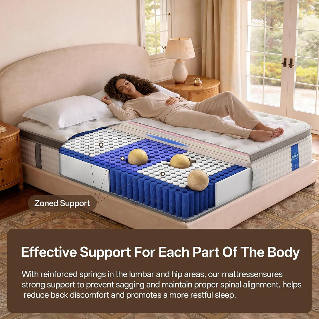 12 Inch Queen Mattress - Hybrid Mattress in a Box, Memory Foam Mattress with Pocket Springs, Medium Firm, Pressure