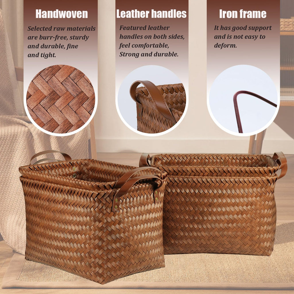 Handwoven Wicker Storage Baskets, Pack of 4, Brown