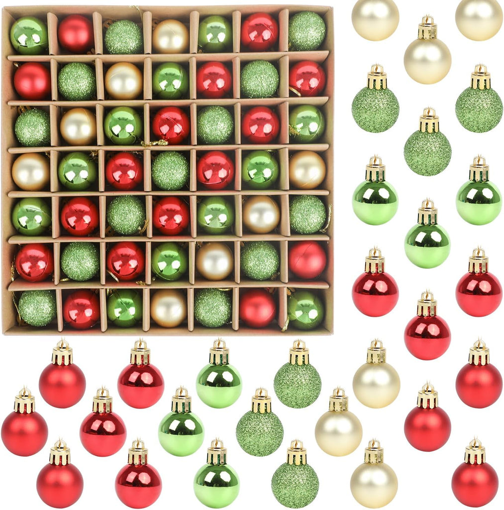 Mini Christmas Balls Tree Ornaments, 1.2 Inch Small Shatterproof Xmas Hanging Decorations Red Green Gold - Set of 49