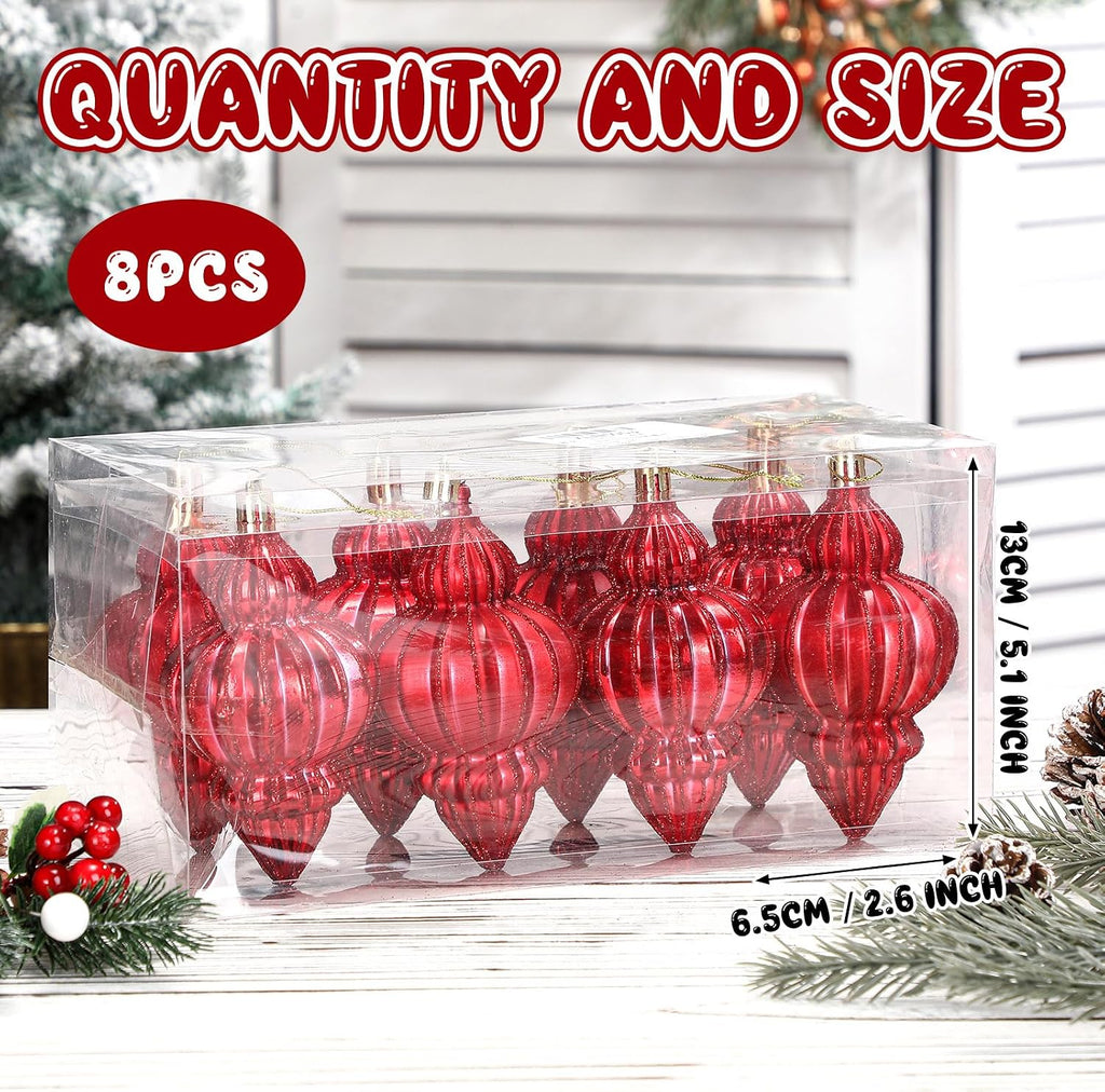 Red 8 Pcs 5.1 Inch Vintage Shatterproof Finial Christmas Ornaments