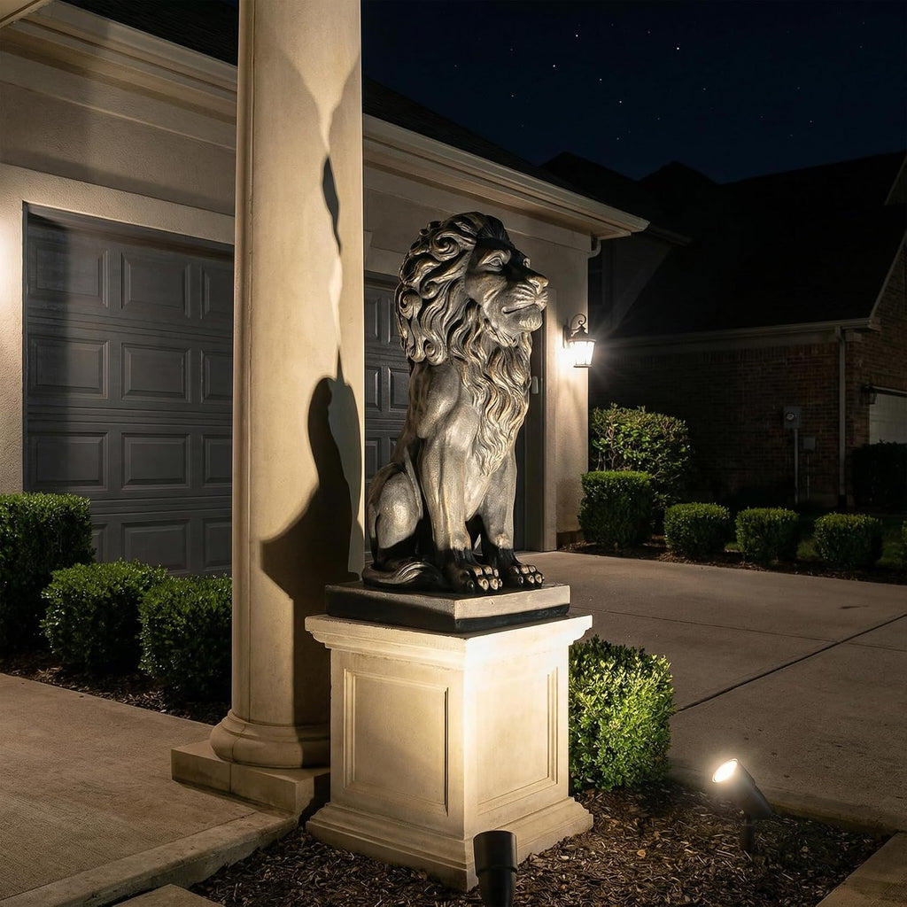 Sculptures Garden Statues, Outdoor Lion Statue 27in Tall, Magnesium Oxide Stone Composite Animal Sculpture Statue
