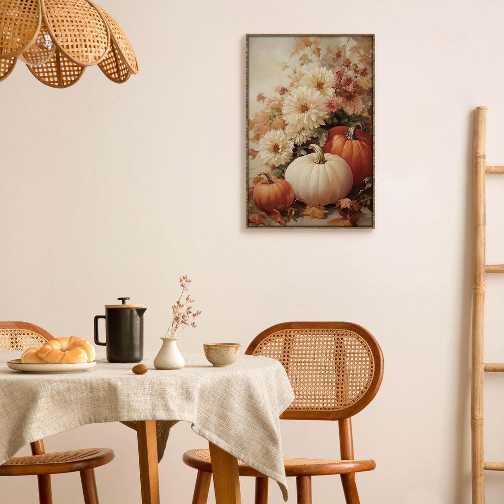 Fall Pumpkin Rustic Farmhouse Wall Art Decor 16x24 (White-)