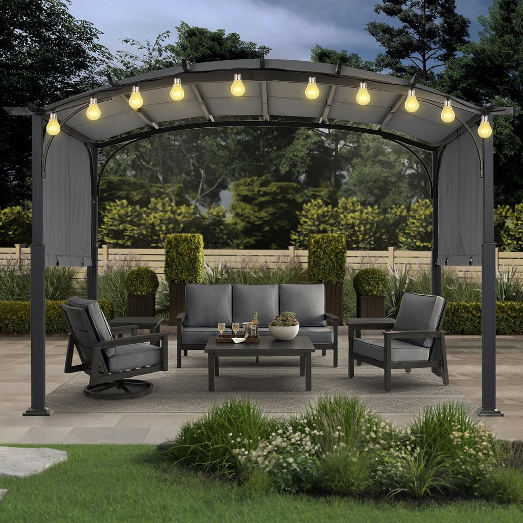 10x12ft Outdoor Retractable Pergola with Sun Shade Canopy Patio Metal Garden Pergola,Dark Grey