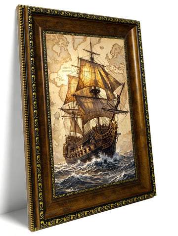 Vintage Sailboat Nautical Map Framed Wall Art 12x16 HD Print