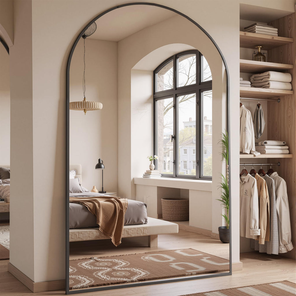 Oversized Floor Mirror, 81"x41" Arched Full Length Mirror, Black